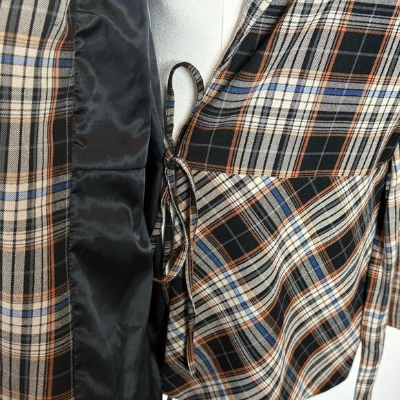 Pamela Love Retro Tie Waist Wrap Brown Plaid Blazer Womens Size Medium - Picture 11 of 13
